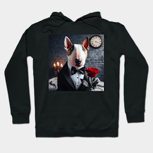 Bull terrier dog in formal tuxedo with rose and candlelight Hoodie